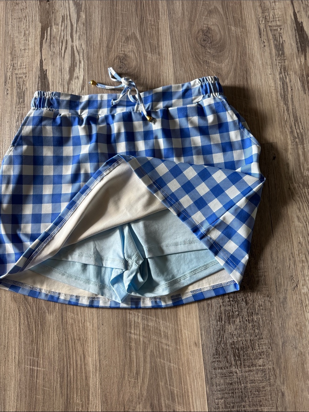 Jess Lea Blue and White Gingham Drawstring Skort - Picture 4 of 6